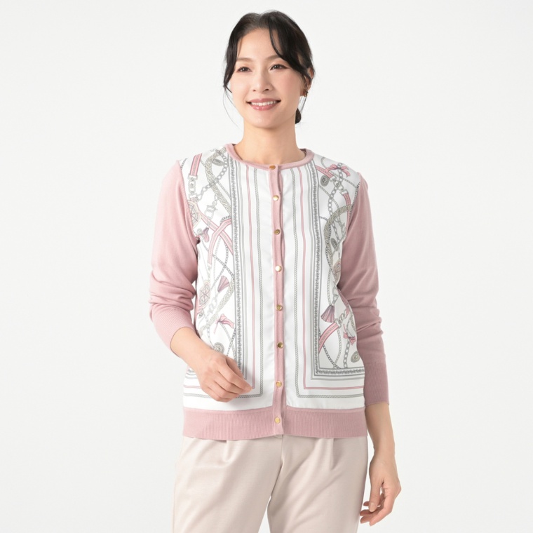 Oh My Tailor パネルスカーフプリント ニットカーディガン