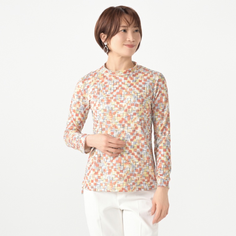 タカシマヤスタイルプリュ セミハイネックプリントプルオーバー