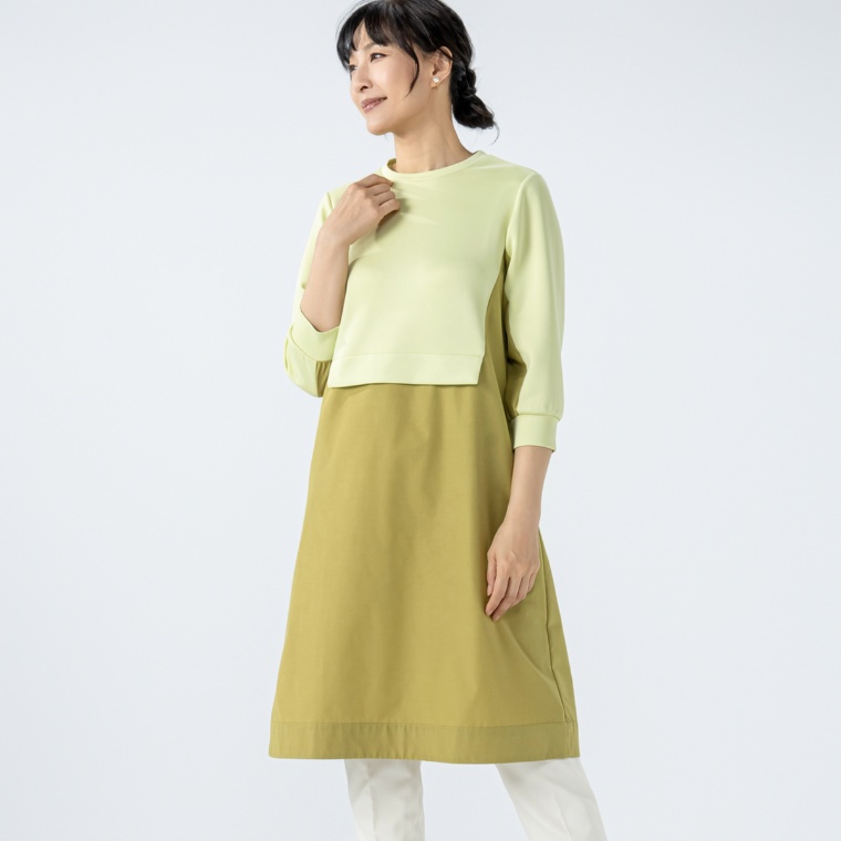 day to day 異素材使いの細みえ切替ワンピース