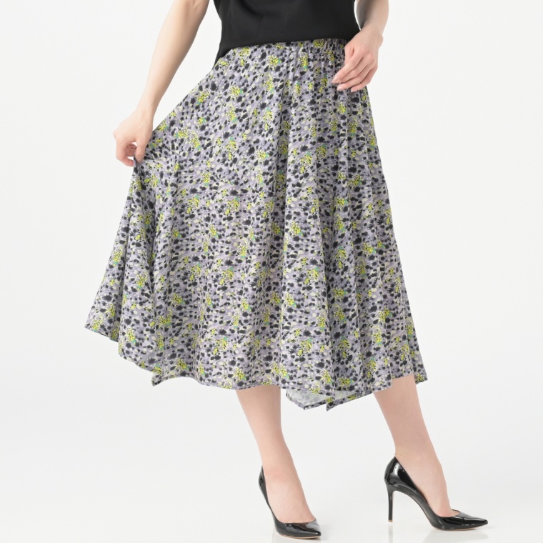 calma レオパードフラワープリント フレアスカート