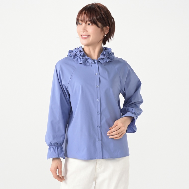 &LOVE 顔周り華やぐフードふりるシャツブラウス