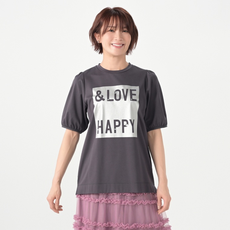 &LOVE LOVE&HAPPYなラメプリントTシャツ