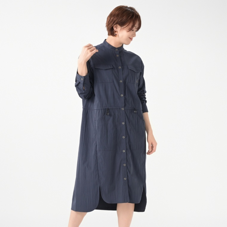 WOODS スタンドカラーラウンドヘムシャツワンピース