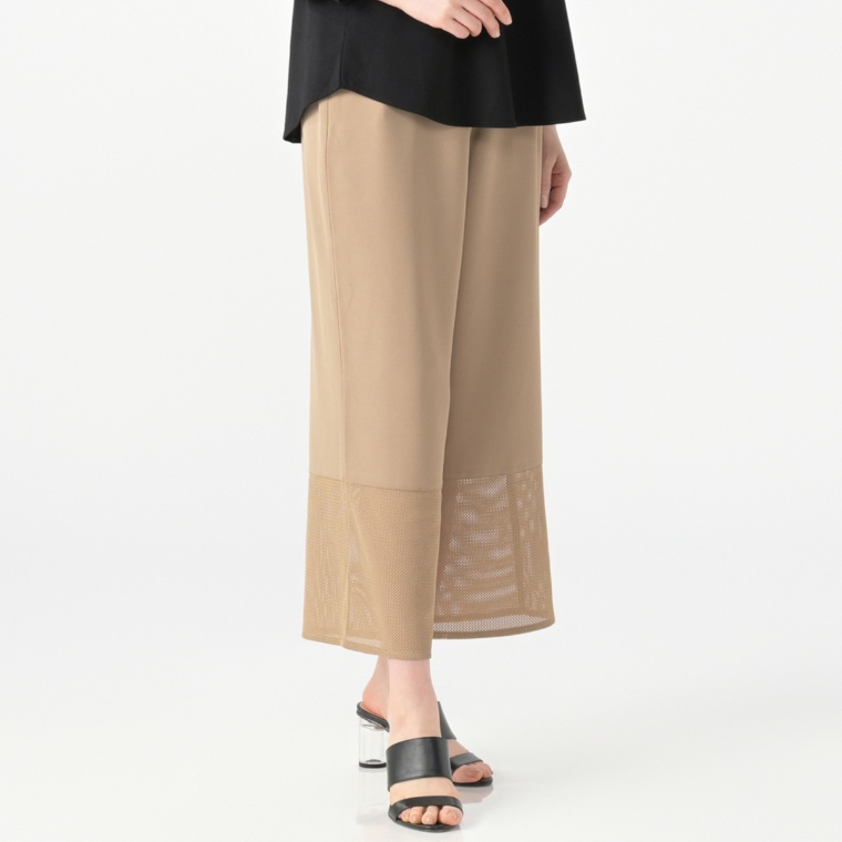 リアール ストレッチツイル&裾メッシュ切替ワイドパンツ