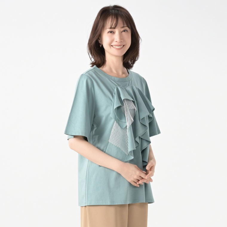 リアール 綿混天竺&メッシュデコラティブプルオーバー