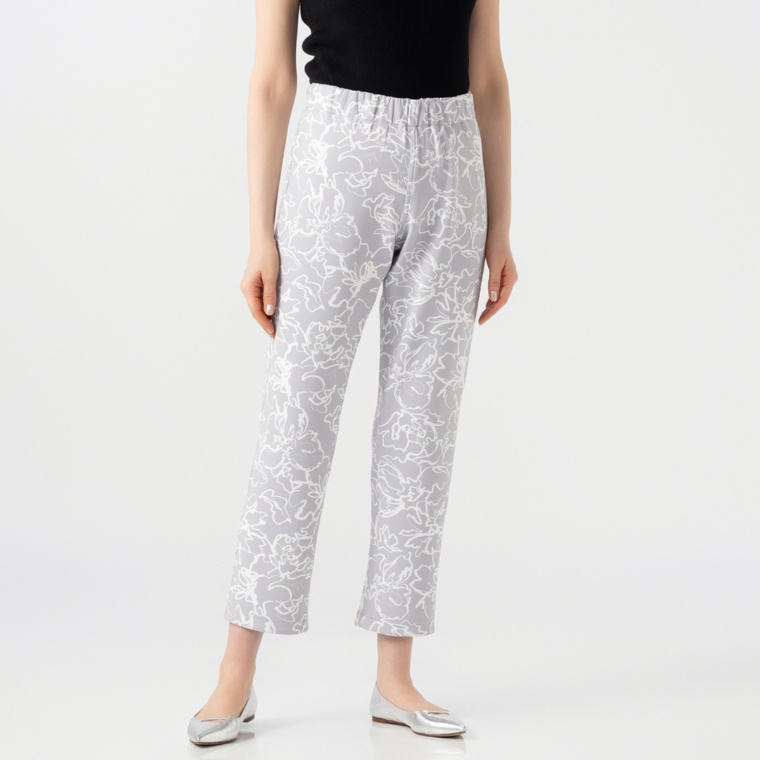 リアール フラワー&チェックプリントストレッチリバーシブルパンツ