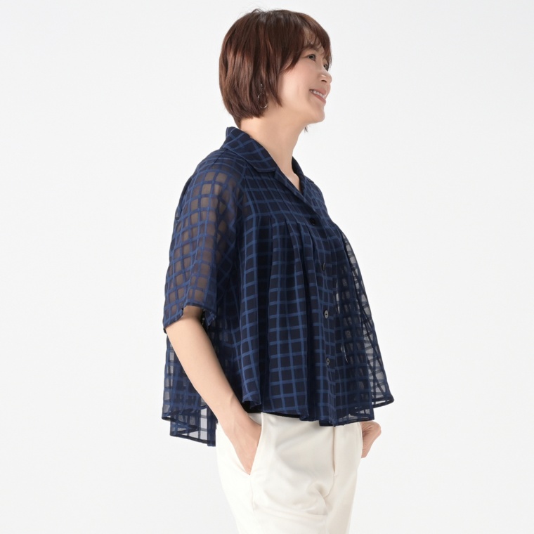 リアール タックシアーチェックエレガントブラウス