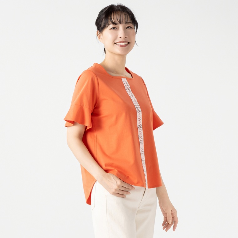 リアール スクエアネックセンターレース袖フリルプルオーバー