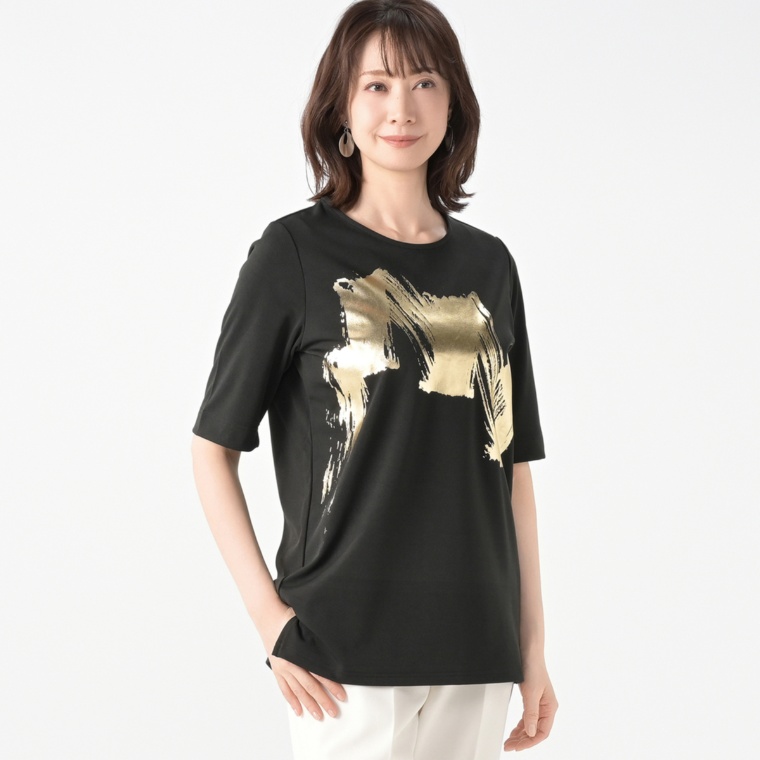 BOUTIQUE JUNKO ブラシアートワーク箔プリントプルオーバー