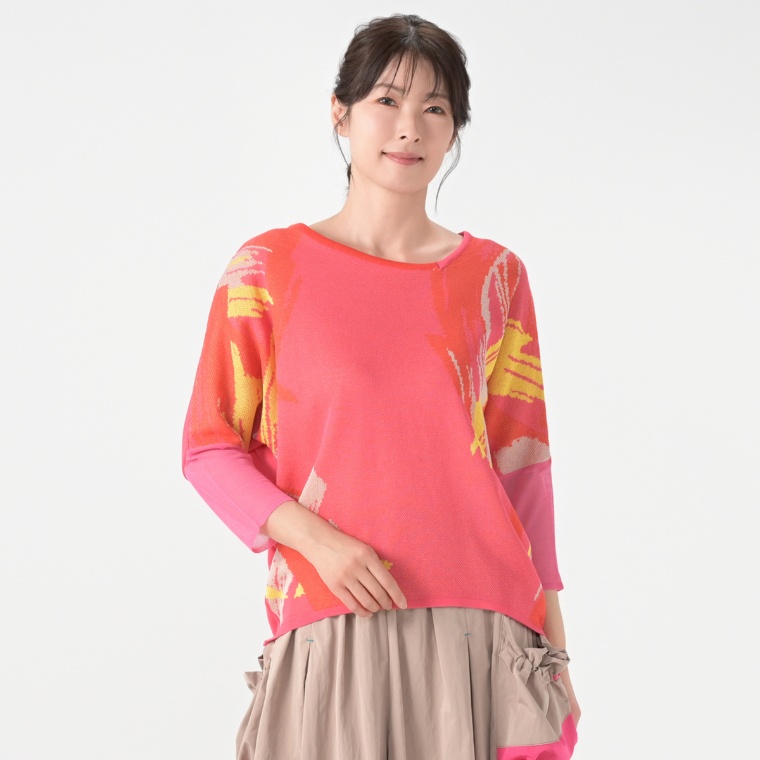 SUPERLADY ブラッシュペイントジャガードニットプルオーバー