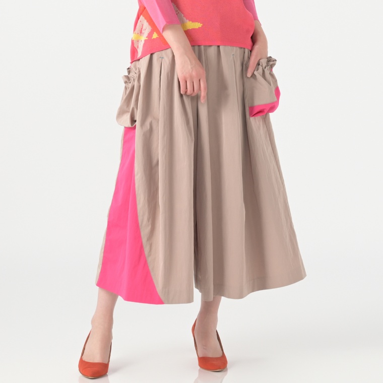 SUPERLADY 配色切替スカート見えカーゴワイドパンツ