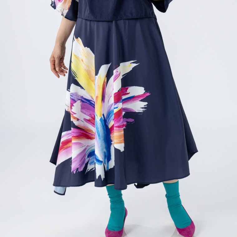 SUPERLADY インパクトフラワープリントタックギャザースカート