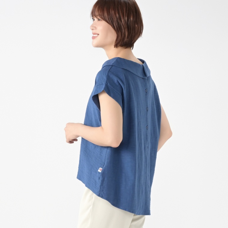 KidsAngel スラブフレンチスリーブロールカラープルオーバー