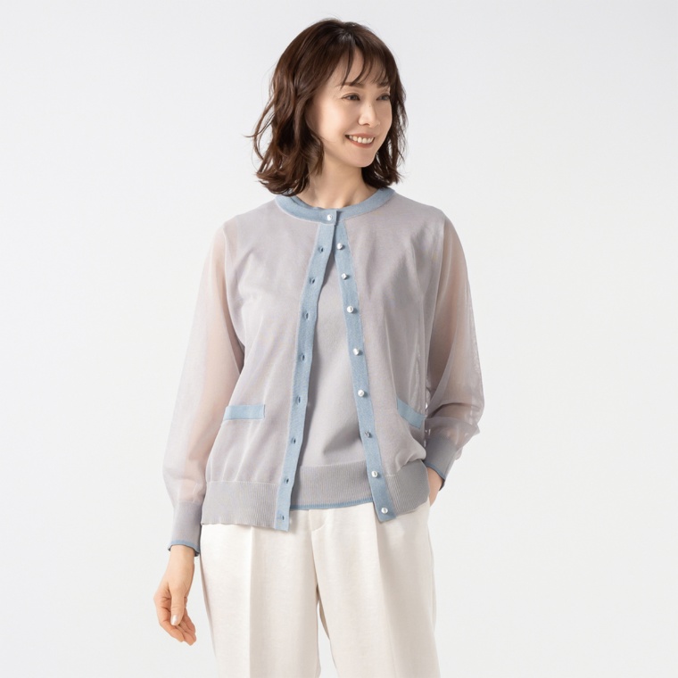 CARRIERE トレンドシアーカーデ配色ニットアンサンブル