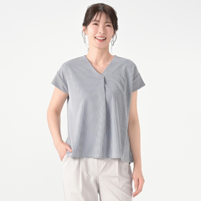 CARRIERE フロントタックストライプジャカードプルオーバー