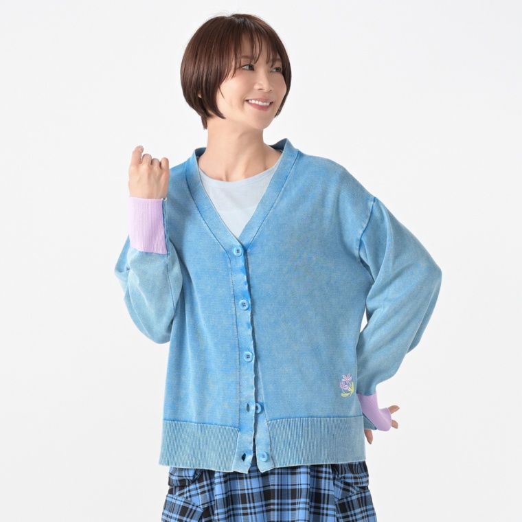 PERSONS デニムライクウォッシュ配色カーディガン&Tシャツセット