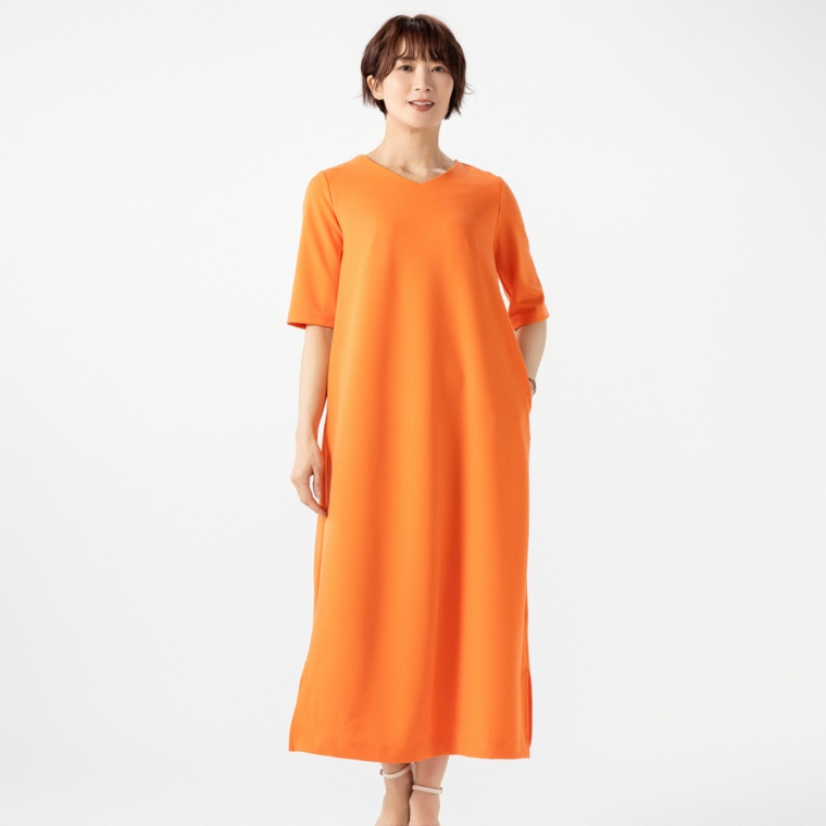 Notice//colors ニットジョーゼット楽々縦長ワンピース