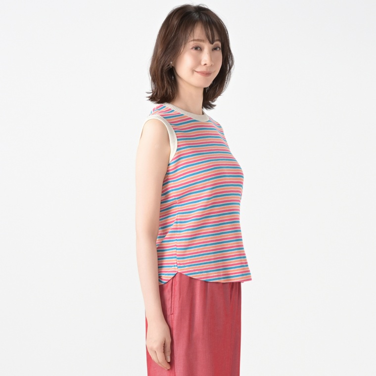 GRC ノースリーブワッフルマルチボーダープルオーバー