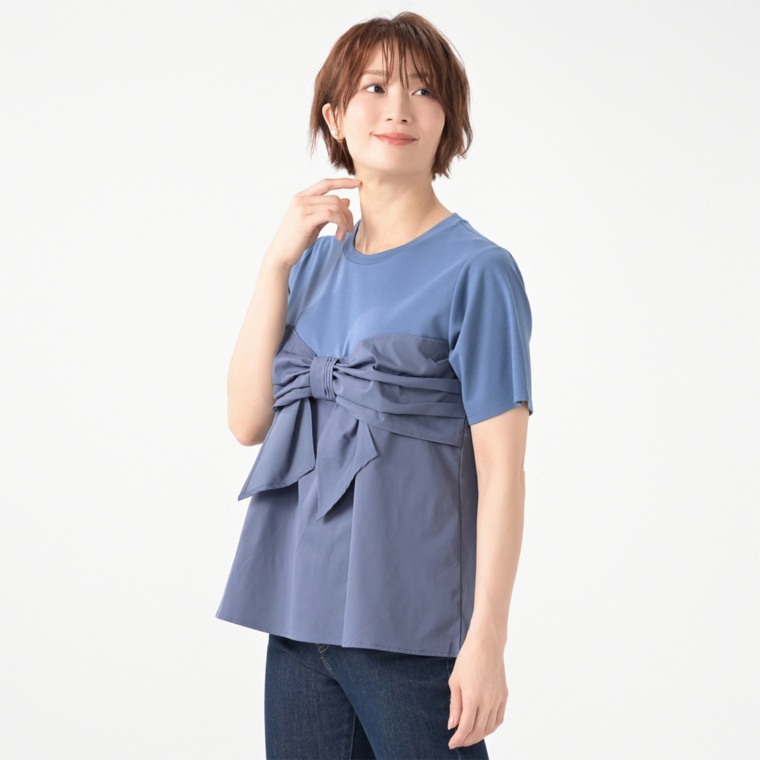 &LOVE 大人SWEETな異素材リボントップス