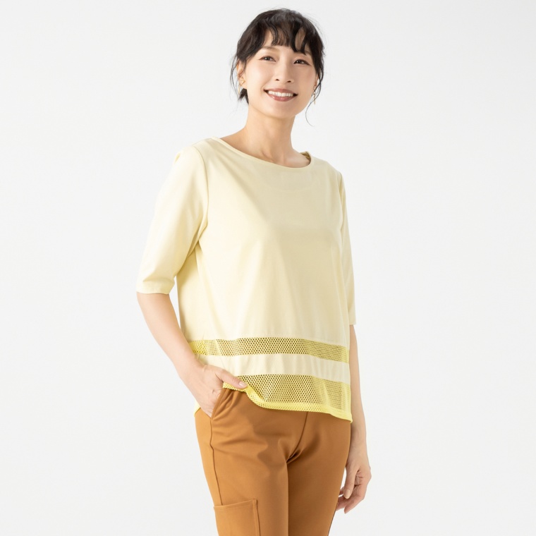 day to day ボートネック風メッシュ切替プルオーバー