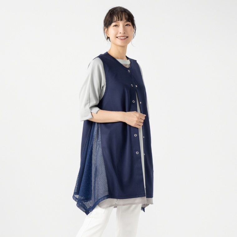 day to day イレギュラーヘムメッシュ切替ジレ