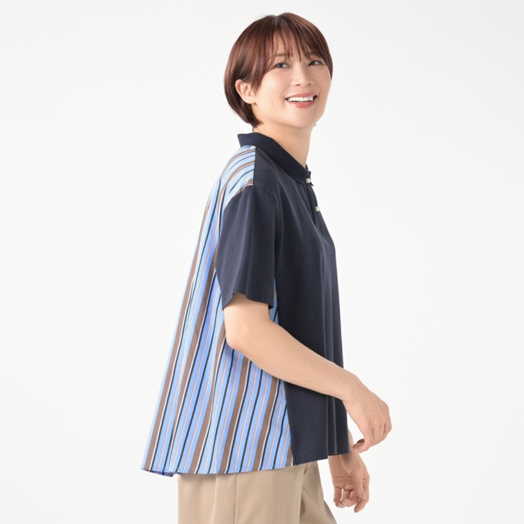 Remite バックストライプ異素材ポロシャツ