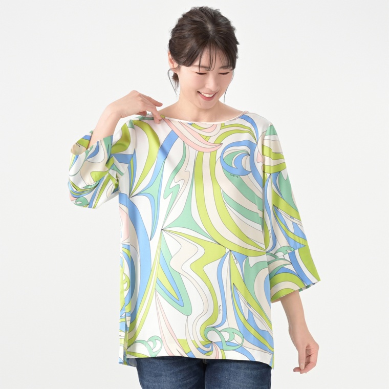 Anne Coquine ヴィンテージサテンマーブルプリントチュニック