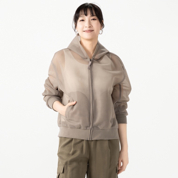 Anne Coquine ダンボールニットシアーフードブルゾン