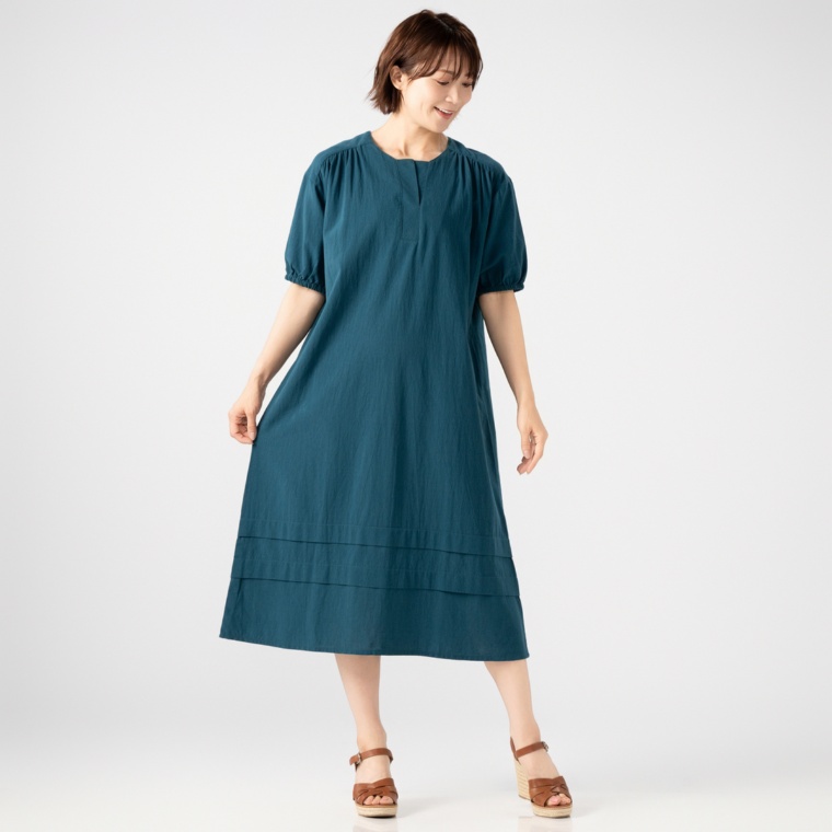 Provador コットン100% ストーンウォッシュ加工タックワンピース