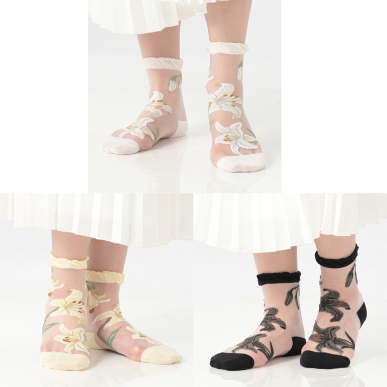 Stylemaker 日本製ユリ柄クリアソックス 3色組