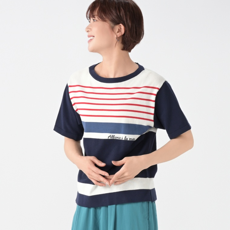 H.HOLIDAY サラサラ強撚綿ボーダーニットプルオーバー