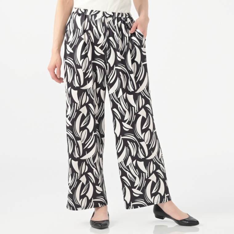 SLOW&STYLE 涼感プリントワイドパンツ