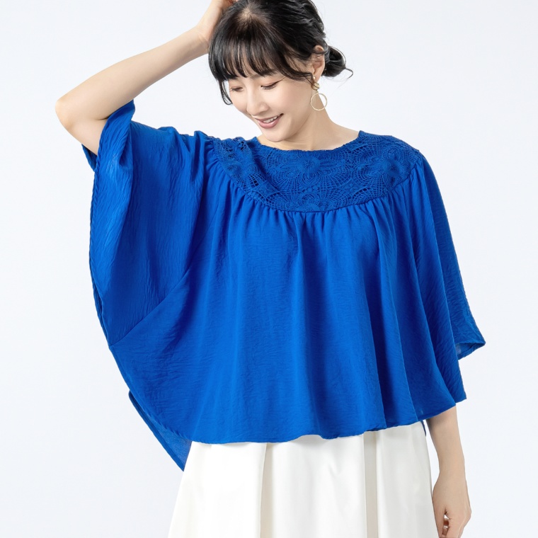 MAHARA MODERN ヴィンテージワッシャーレースポンチョ