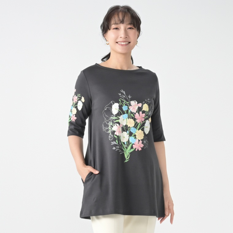 FairyStyle フラワー ロングスリットチュニック