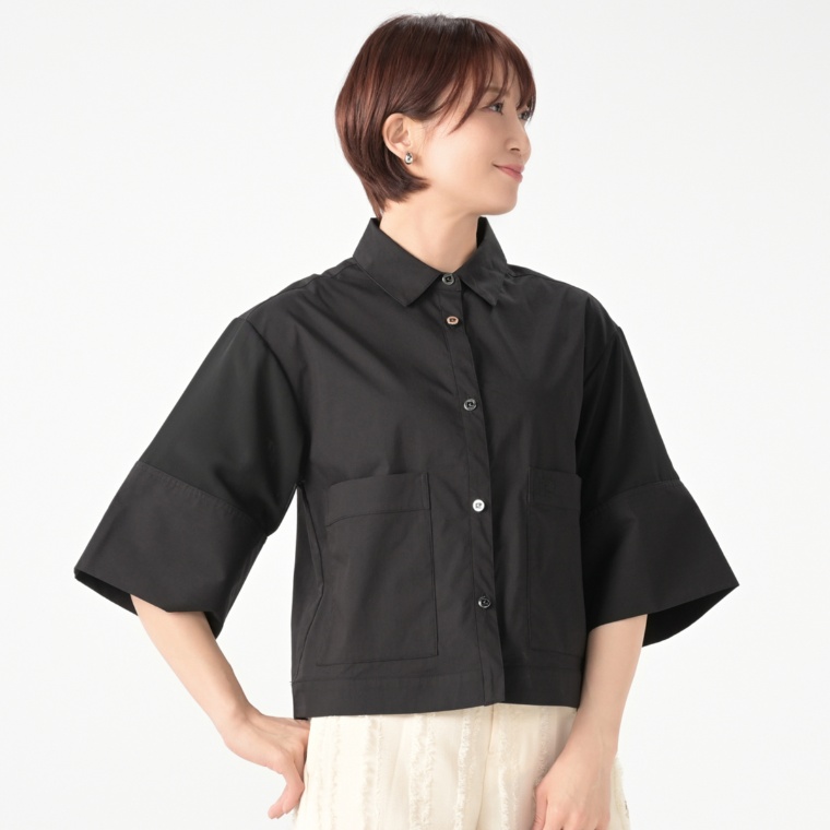 PCD シアー素材ドッキングのショートシャツジャケット