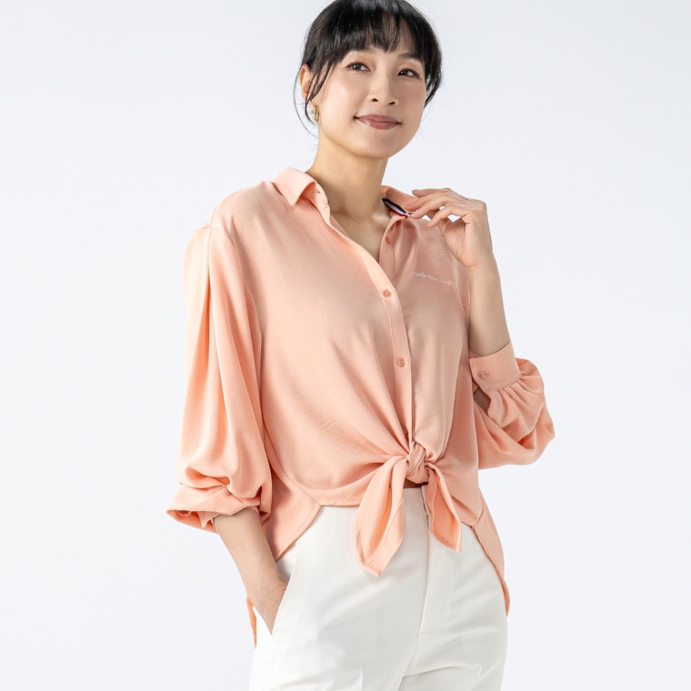 marie claire/bis UV裾結びワッシャーブラウス