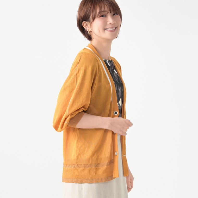 calma Tバー シャリ味ニットカーディガン