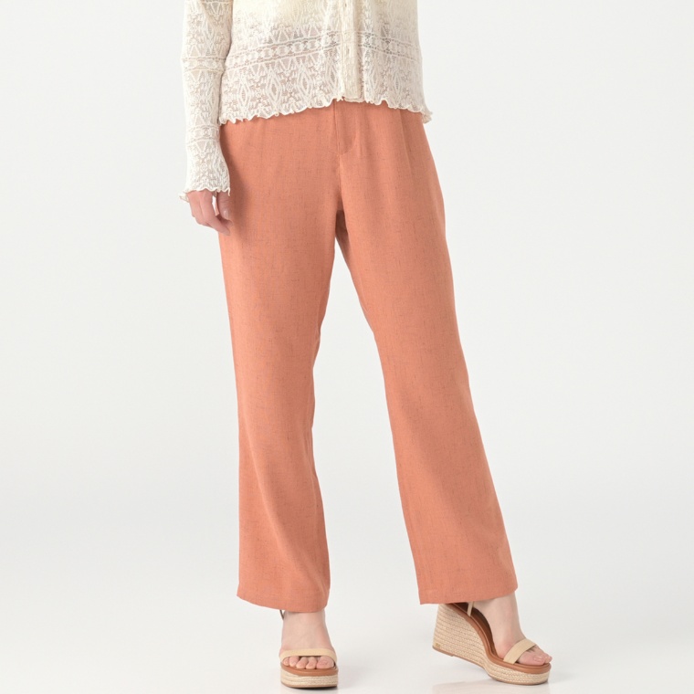 calma 選べる股下 麻見えワイドストレートパンツ