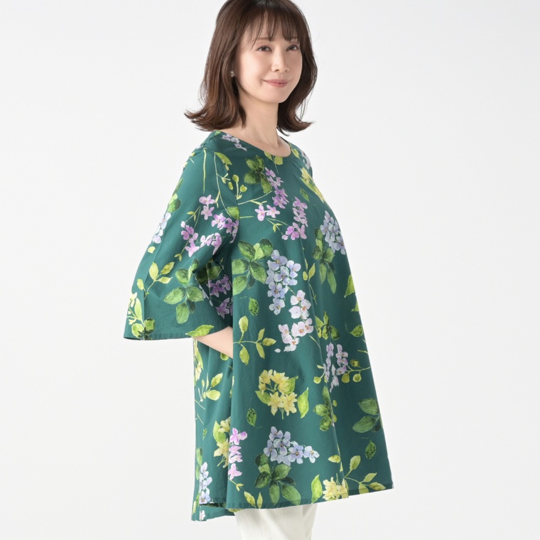 myM インド綿花柄フレアーチュニック