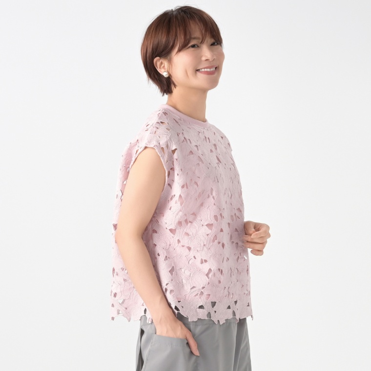 Provador フラワー刺繍総レースタンクセット