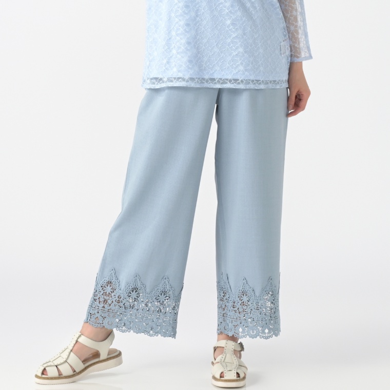 Pixie Heart サラサラ涼感リュクスレース切替ワイドパンツ