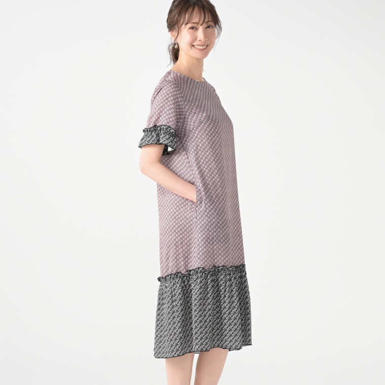 Pixie Heart 幾何柄プリントフリルワンピース