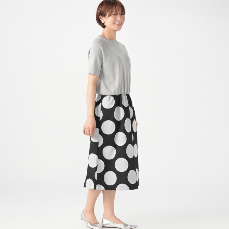 calma ニット&ジャガード ドッキングワンピース