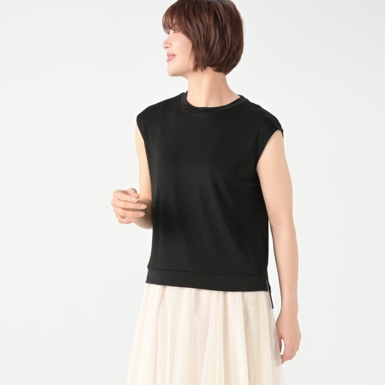 Coeur sucre上品光沢リブニットノースリーブプルオーバー