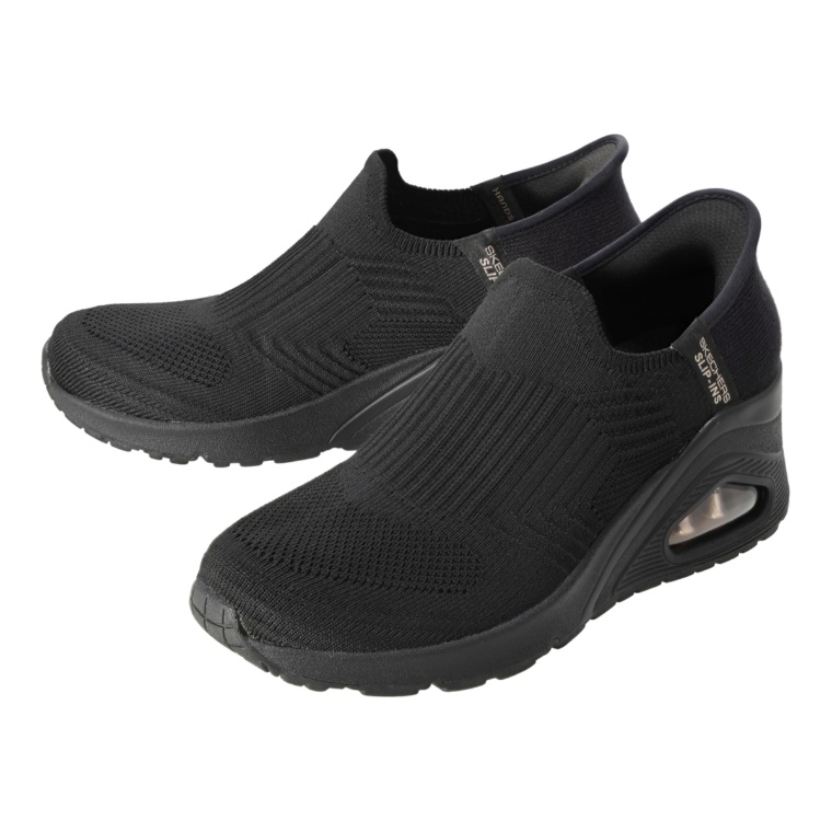 スケッチャーズ スリップインズ：ウノ ウェッジ - キッキング ニット ブラック スケッチャーズ スリップインズ ウノウェッジ キッキングニット