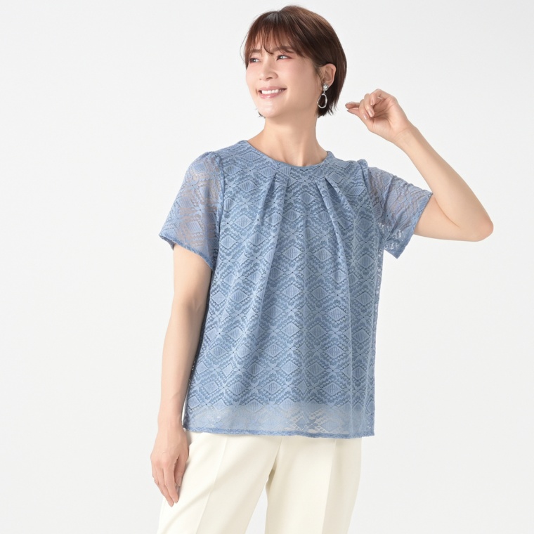 Provador 1枚で着られるストレッチ総レースプルオーバー