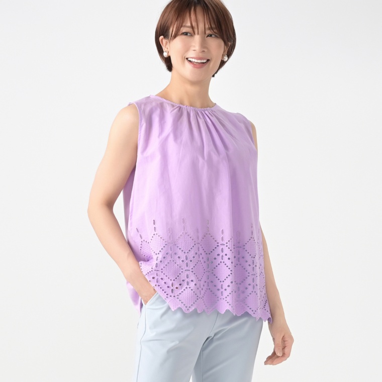 Provador綿混 パネル刺繍レース ノースリーブプルオーバー