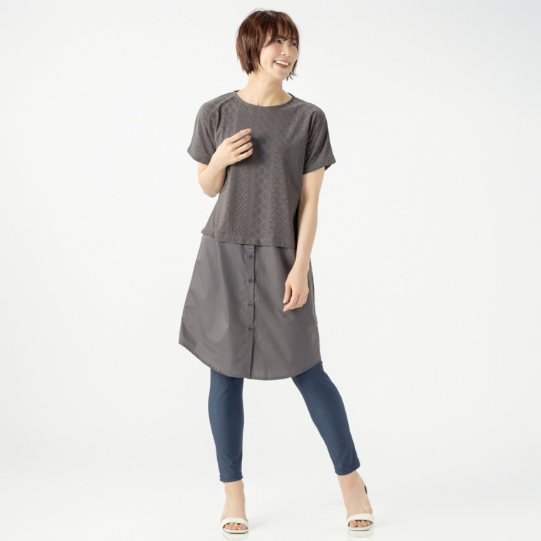 Provador ストレッチレース切替 シャツチュニック