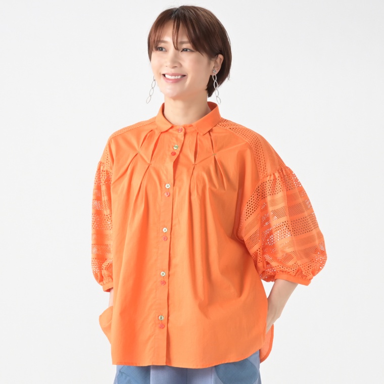 SUPERLADY ジャガードレースデザインタックブラウス