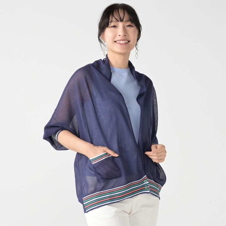 SUPERLADY マルチカラーリブシアーニットカーディガン